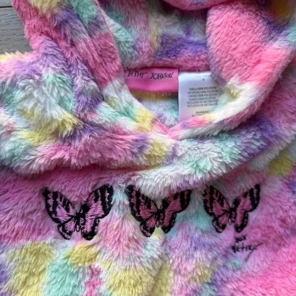 Betsey Johnson Faux Fur Hoodie Tie Dye Butterfly Kids Small - Picture 3 of 3